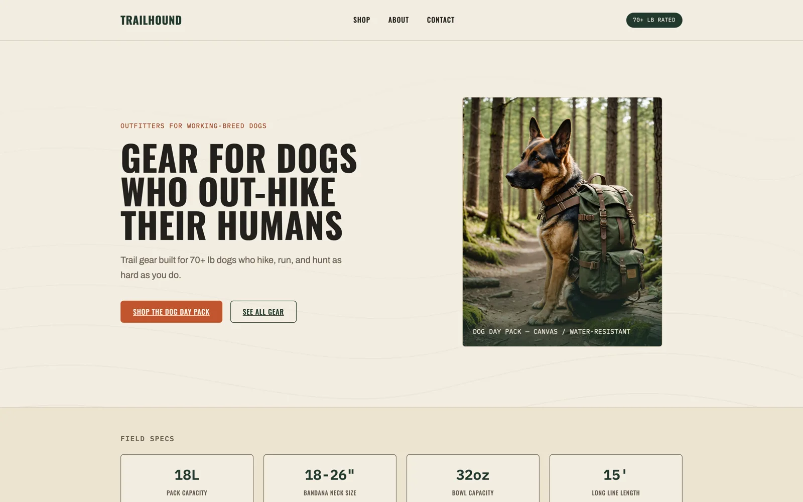 The live TrailHound storefront hero