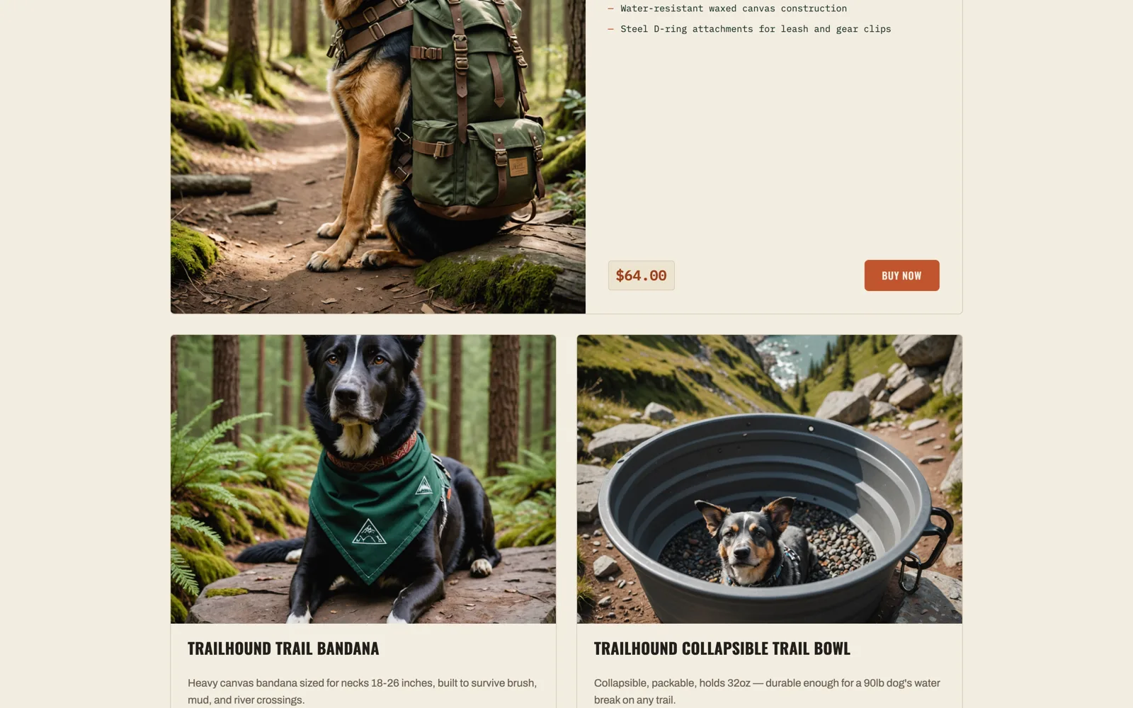 The TrailHound product grid